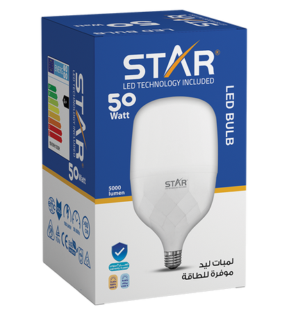 لمبة LED E27 بقدرة 50 واط، موفرة للطاقة، ضوء أبيض ساطع 6500 كلفن، 5000 لومن، قاعدة E27 قياسية، عمر افتراضي طويل، إضاءة صديقة للبيئة (قطعتان)